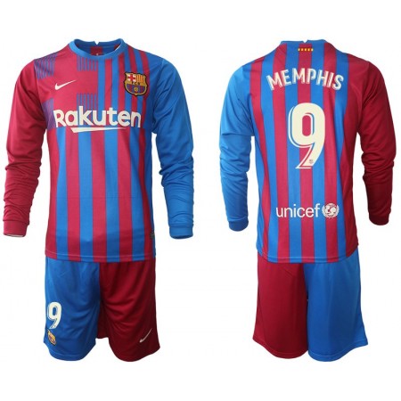 Fußballtrikots FC Barcelona Memphis Depay 9 Kinder 2021-2022 Langarm Heimtrikotsatz kaufen